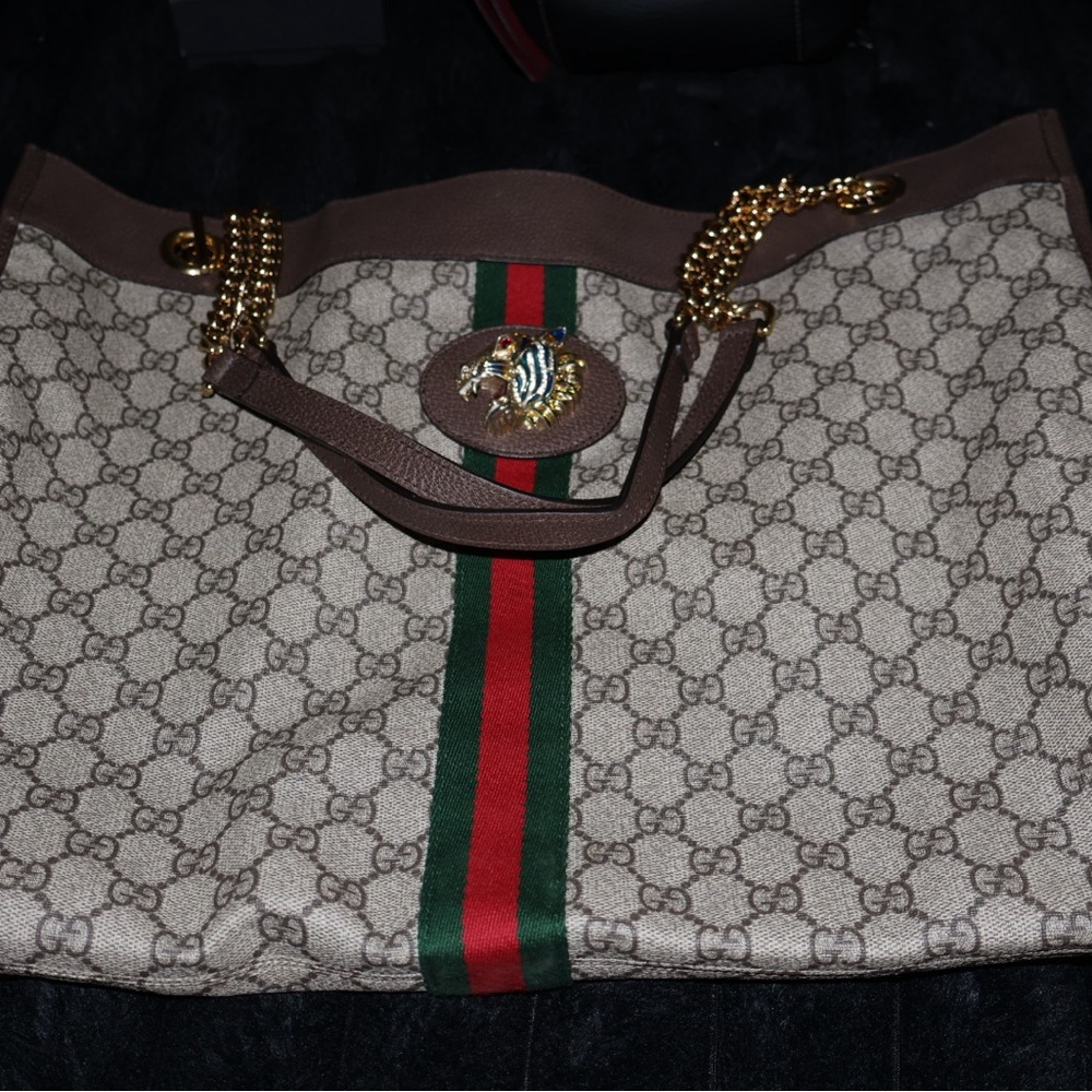 Gucci Beige and Brown Tote with Gold Accents
